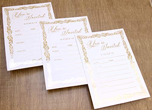 Fill in Invitations Gold Foil - 25 Pack - Wedding Invitation, Hot Stamping Press. Party Invitations Birthday, Anniversary Celebration, Bridal or Baby Shower (Invitation Gold 3)