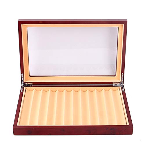 Eapmic Wood Pen Display Box 12 Pen Organizer Box,Glass Pen Display Case With Lid,Top Glass Window Pen Collection Storage Box #TOP24