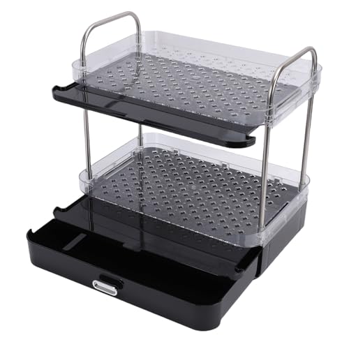 Jiawu 取り外し可能なトレイ付きステンレススチール製コーヒーカップホルダー、家庭用大容量2段コーヒーステーションオーガナイザー (黒)