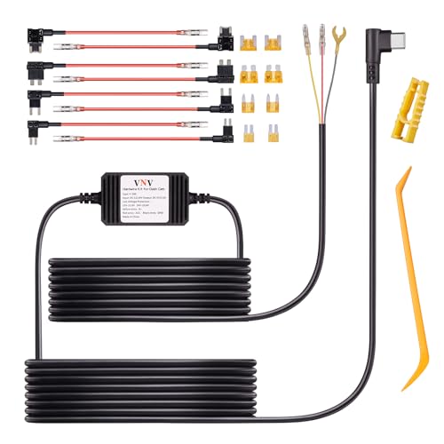 VNV Type-C Dash Cam Hardwire Kit with 8 Fuse Taps | 24/7 Parking Mode | Auto Low Voltage Cutoff (11.6V/23.2V) | 4-Size Fuse Adapters | Universal Fit for All Vehicles