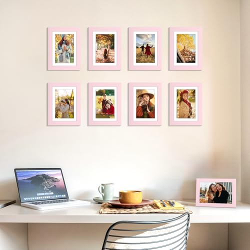 decorUhome 5x7 Picture Frame, Display Photos 4x6 with Mat or 5x7 Unmatted, Engineered Wood Frame with Plexiglass for Wall and Tabletop Display, Pink, Set of 1