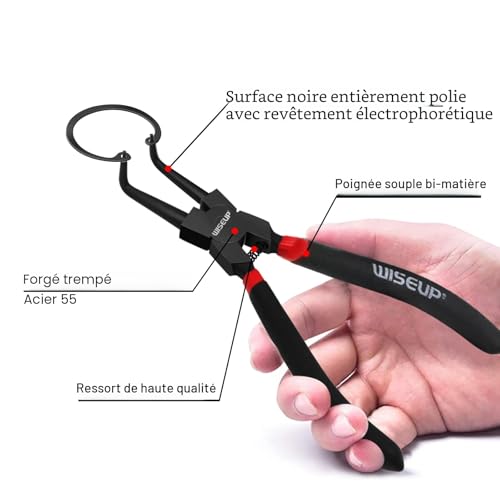 WISEUP Jeu de 4 Pinces à circlips 170mm, outil de pince à anneau interne et externe cintré, acier au carbone industriel, pince circlips antirouille et anti - flexion, avec sac de rangement – vue 3