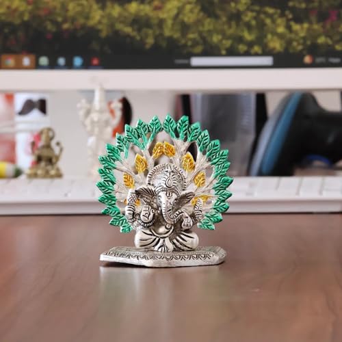 Image of KridayKraft Elegant Mini Ganesh Murti - Divine Lord Ganesh Idol for Home & Office Decor, Intricately Designed Pooja Statue & Spiritual Showpiece for Living Room, Bedroom, Temple (Silver)