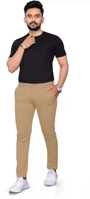 Image of Men's Lycra Stretch Casual Pants Slim Fit Comfortable Trousers Daily Use Solid Pants for Men TS K003 Parent