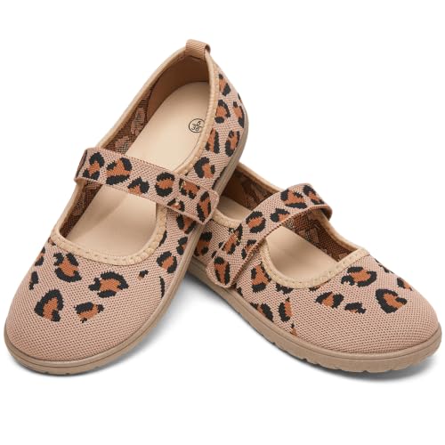 Image of Waluzs Wide Toe Box Flats Shoes Women Knit Ballet Flats Mary Jane Dress Flat Wide Width Walking Shoes Slip-on with Strap