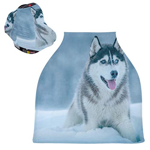 かわいい雪狼ベビーカーシートカバーキャノピー伸縮性看護カバー幼児用母乳の男の子の女の子のための通気性防風冬のスカーフ