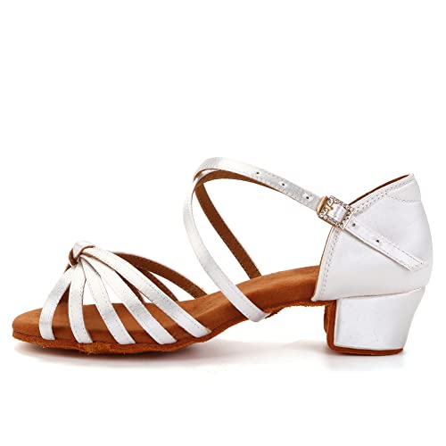 DKZSYIM Women's Satin Latin Dance Shoes Ballroom Salsa Performance Practice Dancing Shoes,Model LP-1217ZS