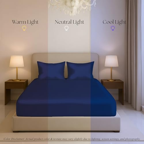 Image of Luxe Ere Elastic Fitted Satin Bedsheet Queen Size (78x60) with 2 Pillow Covers, Ultra-Smooth 300TC Silky Fabric, Perfect for Home Decor, Gifting & Romantic Escapes-Imperial Indigo