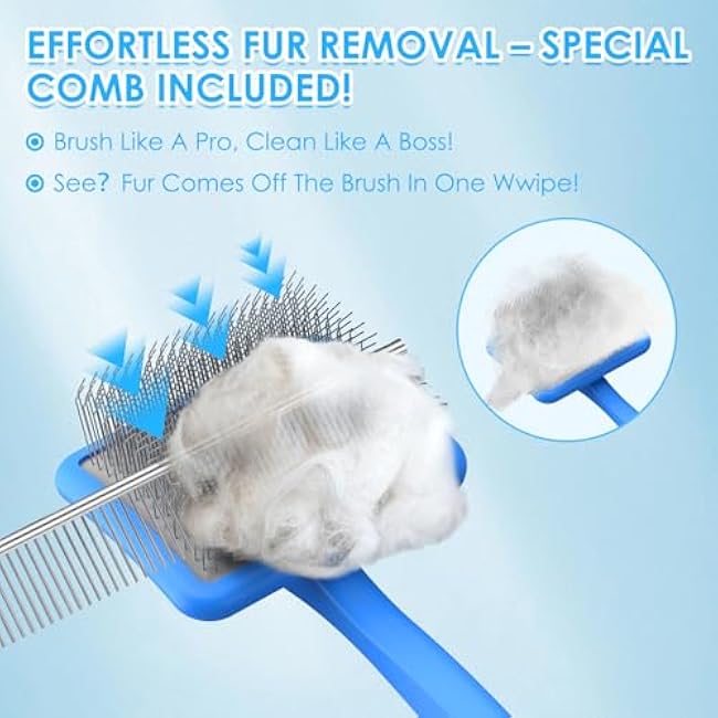 Large Slicker Brush for Dogs - 3PC Pet Grooming Kit - Undercoat Rake & Stainless Comb | Long Pins Remove Mats on Poodles, Golden, Labradoodles | Thick Coat Deshedder for Dogs, Cats, Blue-s80QHP8p
