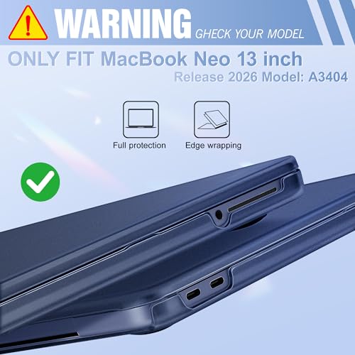 Image of May Chen Compatible with MacBook Neo 13 inch Model A3404 2026 Release, Slim & Lightweigh Frosted Finish Protective Case with Keyboard Cover&Screen Protector, Frosted Indigo