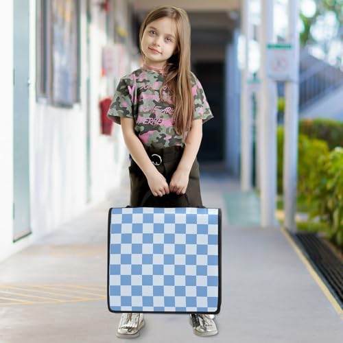 Image of Custom 3 Ring Zipper Binder Blue Checkered White Buffalo Plaid Personalized Name 1.5 inch Binders Large Capacity Multi Pockets for School Office Supplies