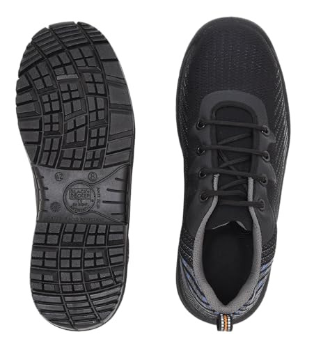 Image of BLACK+DECKER Flyknit Black & Blue Sporty Design Safety Shoes for Men | Lightweight, Antistatic & Antislip | Single Density with Fiber Toe | BXWB0186IN-FN | Size-10