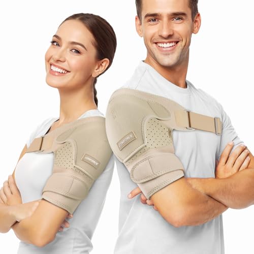 Comforce Hombrera Ajustable para Hombres y Mujeres, Manga de Hombro, para Hombro Izquierda y Derecha, Hombreras Ajustables para Mantener, Entrenamiento, Lesiones Deportivas - Desnudo