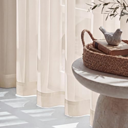 Image of NICETOWN Taupe Sheer Curtains for Dining Room, W42xL96, 2 Panels | Rod Pocket Lightweight Drapes Elegant Voile Sheer Airy & Breathable Window Treatments for Living Room