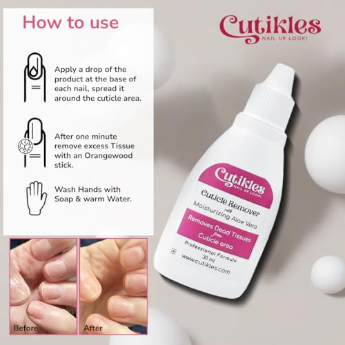 CUTIKLES Cuticle Remover Gel. Removes Dead & Overgrown Cuticles. Cuticle softener for nails, instant cuticle remover, No more painful cuticle pushing. Nail Care For Manicure Pedicure - 30ml.