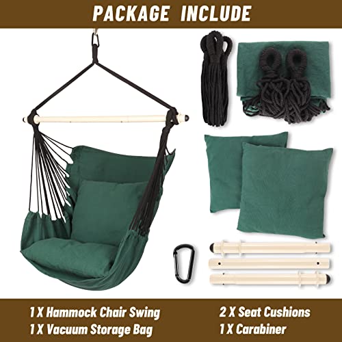 Highwild Hammock Chair Hanging Rope Swing - Max 500 Lbs - 2 Cushions Included - Steel Spreader Bar With Anti-Slip Rings - For Any Indoor Or Outdoor Spaces (Green) #TOP5