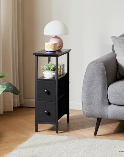 Miniatura 2 de Ymyny Mesa Auxiliar Estrecha Conjunto De 2 Piezas, Mesita De Noche Con Dos Cajones Tapizados En Tela, Mesa Auxiliar Sofa Adecuada Para Salon Dormitorios, Negro Hst019b-2