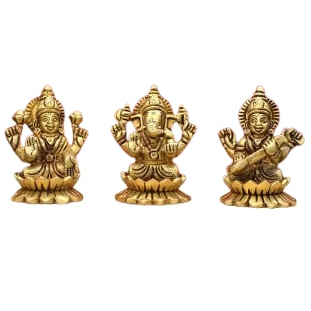 Idol Devi Saraswati, Lakshmi et Ganesha en laiton pour autel de prière maison