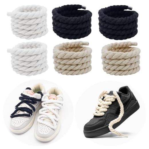 BORISCA 3 Pares Cordones Gruesos Redondos de Cuerda 150cm de Largo, Anchos 0.8cm Algodón para Zapatillas Air Force 1, Bricolaje Bobinados Rope Laces