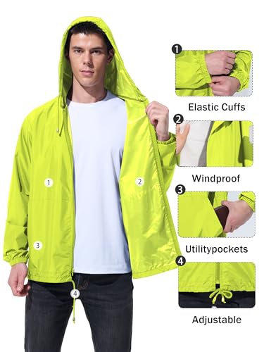 Image of UIQUR Mens Rain Jacket Raincoat Windbreaker Running Waterproof Lightweight Packable with Hood Travel Hiking Cycling