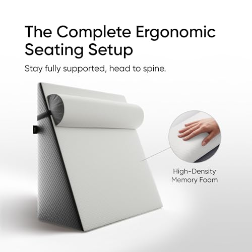 Image of Frido Wedge Plus Cushion with Neck Rest Pillow Combo | Dual Foam Wedge Cushion with Adjustable Roll | Back, Neck, Knee & Leg Support | for Post-Surgery, Pregnancy | Washable Covers, White & Grey