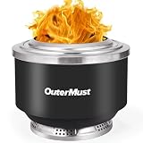 OuterMust 24 Inch Smokeless Fire Pit for Outside with Deck Safe Stand Wood Burning Outdoor Fireplace with Ash Pan for 5-7 Persons Stainless Steel Portable Bonfire for Patio, Deck, Backyard & Camping