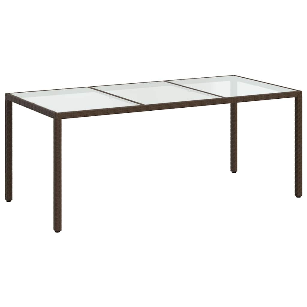 vidaXL Mesa Jardín Comedor Cocina Patio Terraza Balcón Mobiliario Muebles Soporte Exterior Vidrio Templado Ratán Sintético Marrón 190x90x75 cm