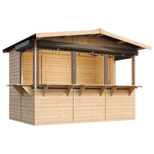 TIMBELA Abri de Jardin en Bois M150BZ – Kiosque Bois - Stand Marché avec 5 Fenêtres + Volets...