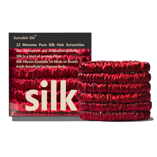 Suncdelv Silk,100% Silk Scrunchies for Hair,22 Momme Hair Ties for Anti-Crease & Breakage,Natural Women Hair Accessories，Fashion Hairbands 6PCS（Red）