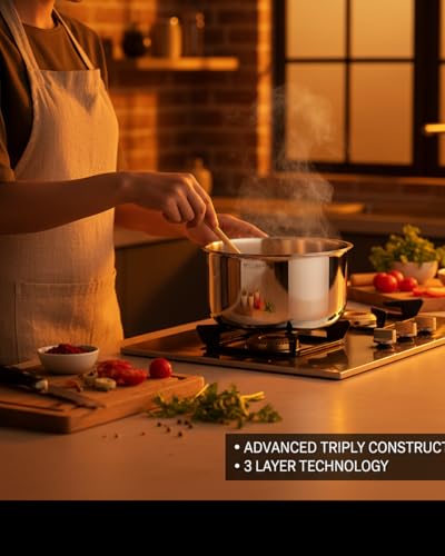 Image of Pradeep Triply Stainless Steel Tope with Lid|Induction&Gas Compatible Patila|3Layer Base|Non-Toxic Reactive|Milk Boiler,Tea&Cooking Pot|Even Heat Distribution|Multi-Purpose Cooking Pot(24cm-5.6ltr)