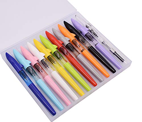 12 Pcs Jinhao Mako Fountain Pen Fude Bent Nib(Fine To Broad) Diversity Color Shark Disposable Pen Case Set With Refillable Converters #TOP1