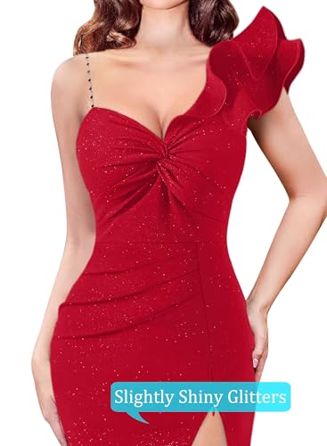 Image of VFSHOW Womens Ruffle One Shoulder Formal Prom Evening Gala Maxi Dress | Adjustable Strap, Sexy Twist Front, Ruched High Split, Wedding Guest Long Cocktail Gown