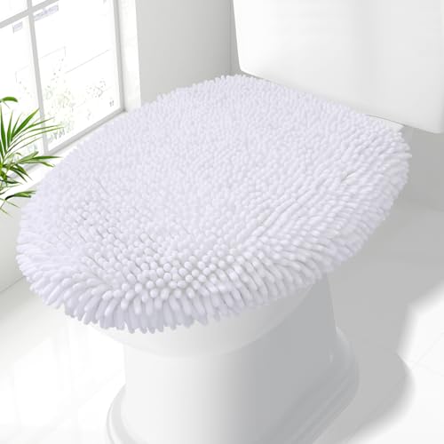 Image of Smiry Soft Chenille Bathroom Toilet Lid Cover, Machine Washable Covers, 17.5x15, Fits Most Round, Elongated and Oblong Lids, Accessories Decor, White