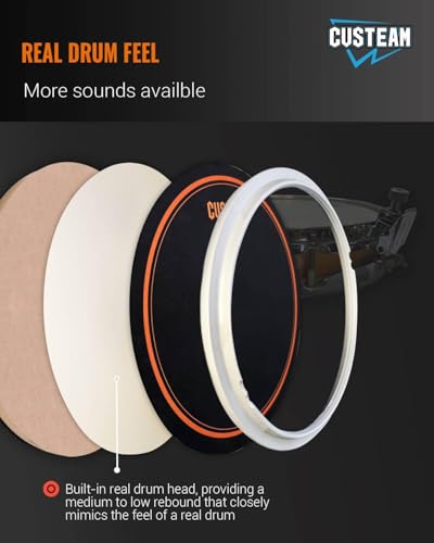 CUSTEAM 12inch drum practice pad - Silent Practice Drum Pad - Built-in Drum Head, Real Drumming Experience