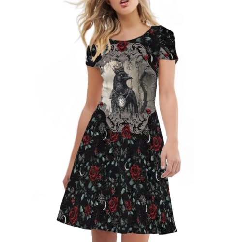 Image of Irisjudy T Shirt Dress for Women Short Sleeve Girls Short Sleeve Dress Plus Size, O Neck Knee Length Midi Dress for Ladies