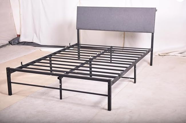 VECOCHO Cama de 120 x 200 cm con somier de láminas de metal, estructura de cama de 120 x 200 cm con cabecero y espacio de almacenamiento, cama de metal de 120 x 200 cm, cama doble sin somier, marco de