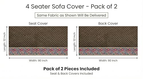 Image of KINGLY Sofa Cover 4 Seater Fully Covered | Stretchable Anti-Slip Slipcover | Washable Furniture Protector | Chocolate Brown | Set of 2 | Seat & Back |
