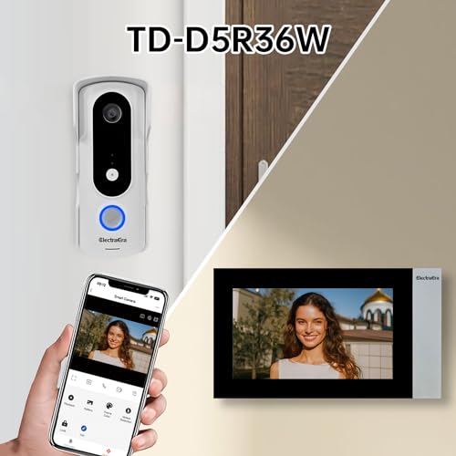 Image of Video Intercom System, 7 Inches Touch Screen Video Doorbell with Monitor, Video Camera Kits Support Unlock, Monitoring, Wire Connection Dual-Way for Villa Office Apartment (APP with WiFi)
