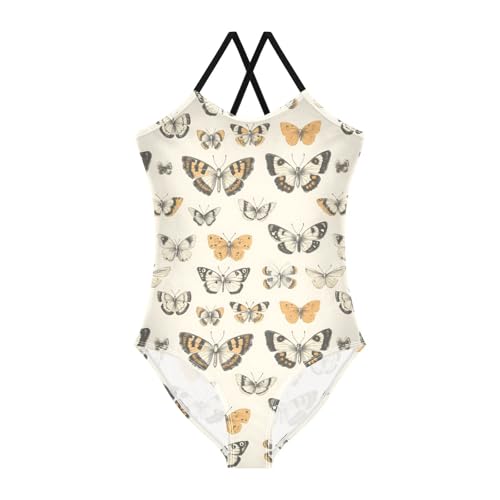 ALAZA Yellow Butterfly Retro Girls Swimsuit Bathing Suit Beach Swimwear One Piece 3T