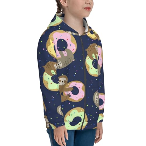 Sloth with Donuts Kids Pullover Hoodies Boys Zip Up Sweatshirts Girls Athletic Clothes with Pocket4