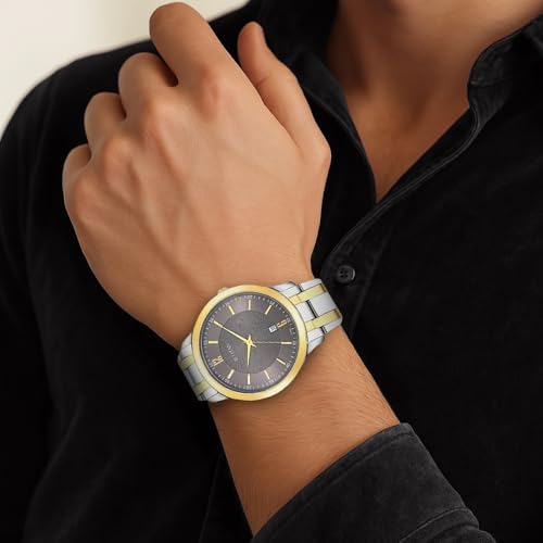 Titan Quartz Analog With Date Anthracite Dial Two Toned Gold & Silver Metal Strap Watch for Men - NT1825BM01