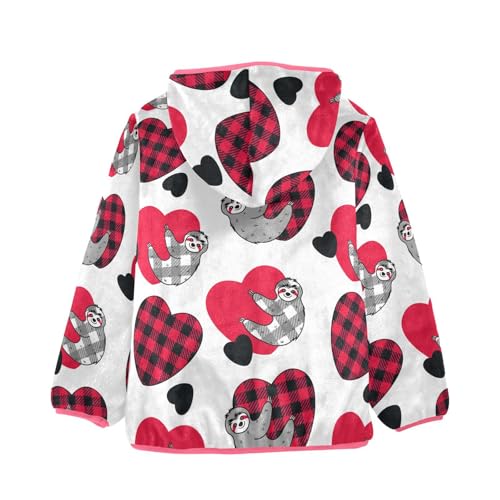 OTVEE Valentine Plaid Heart Sloth Kids Hoodie Jacket Fall Spring Full Zip Warm Outwear Coat2