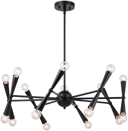 VAXCEL Drake Matte Black Mid-Century Modern 16 Light Chandelier Light Ceiling Fixture