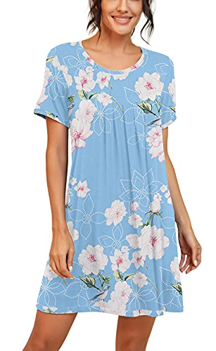 PrinStory Womens Sleepwear Short Sleeve Nightgown Soft Sleepshirt Pleated Nightshirt Scoopneck Casual Loungewear3
