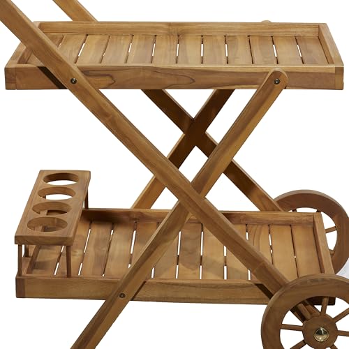 Deco-79-Teak-Wood-Indoor-Outdoor-Rolling-2-Shelf-Bar-Cart-with-Wheels-and-Handle-32-x-21-x-32-Brown Deco 79 Teak Wood Indoor Outdoor Rolling 2 Shelf Bar Cart with Wheels and Handle 32 x 21 x 32 Brown