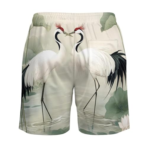 White Crane Jungle Animals Mens Swim Trunks with Quick-Drying Lining Beach Shorts for Outdoor Sports4