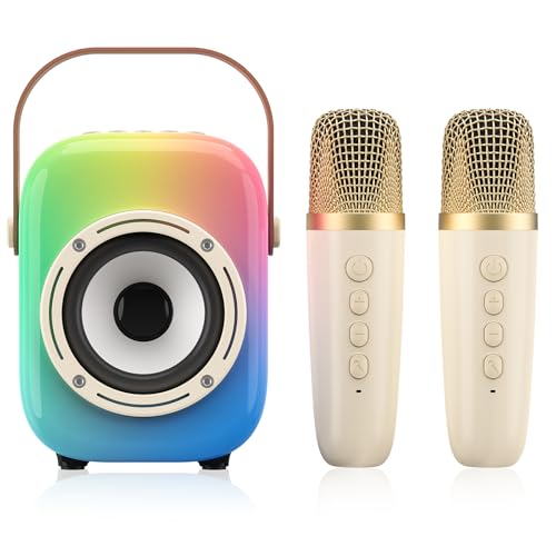 MOYU Mini Karaoke Machine for Kids: Portable Bluetooth Speaker Set with Two Wireless Microphones & Flowing Light Gifts for Girls Boys Toddler Adults Home Party