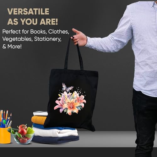 Image of STRUTT Foldable Canvas Tote Bag for Women, Tote Bag for College Girls,100% Organic Cotton Reusable Shopping Bag for Grocery, Eco-Friendly Multi-Purpose Bag for Travel & Daily Use - Floral