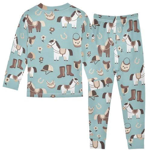 Pajama Sets Long Sleeve Horse Riding Gear Pattern_1 Soft Comfy Sleepwear 2 Piece PJS 3-8T3
