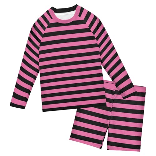 Bañador de manga larga con protección UV neón para niños con tiras horizontales melocotón